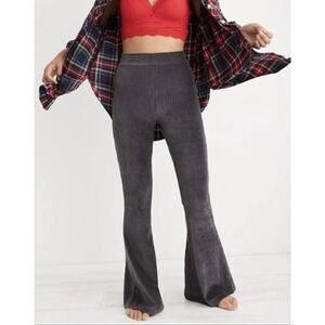 Aerie Ribbed Velour Flare Pants Gray Pull On Lounge Yoga Womens M